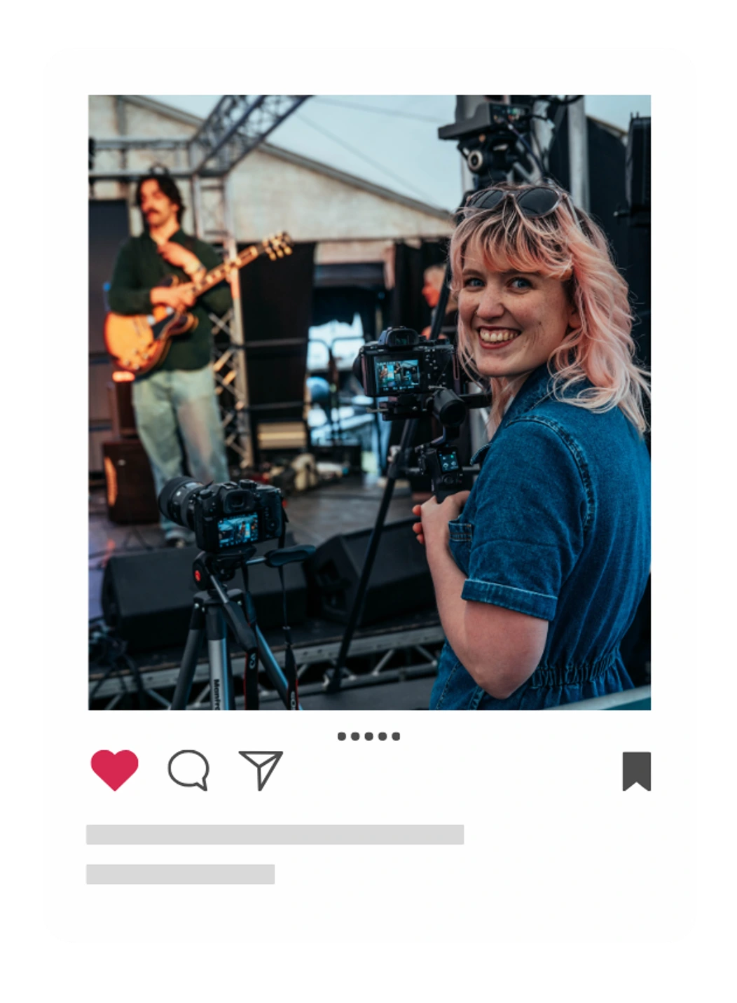 Hannah filming a live musician with two cameras